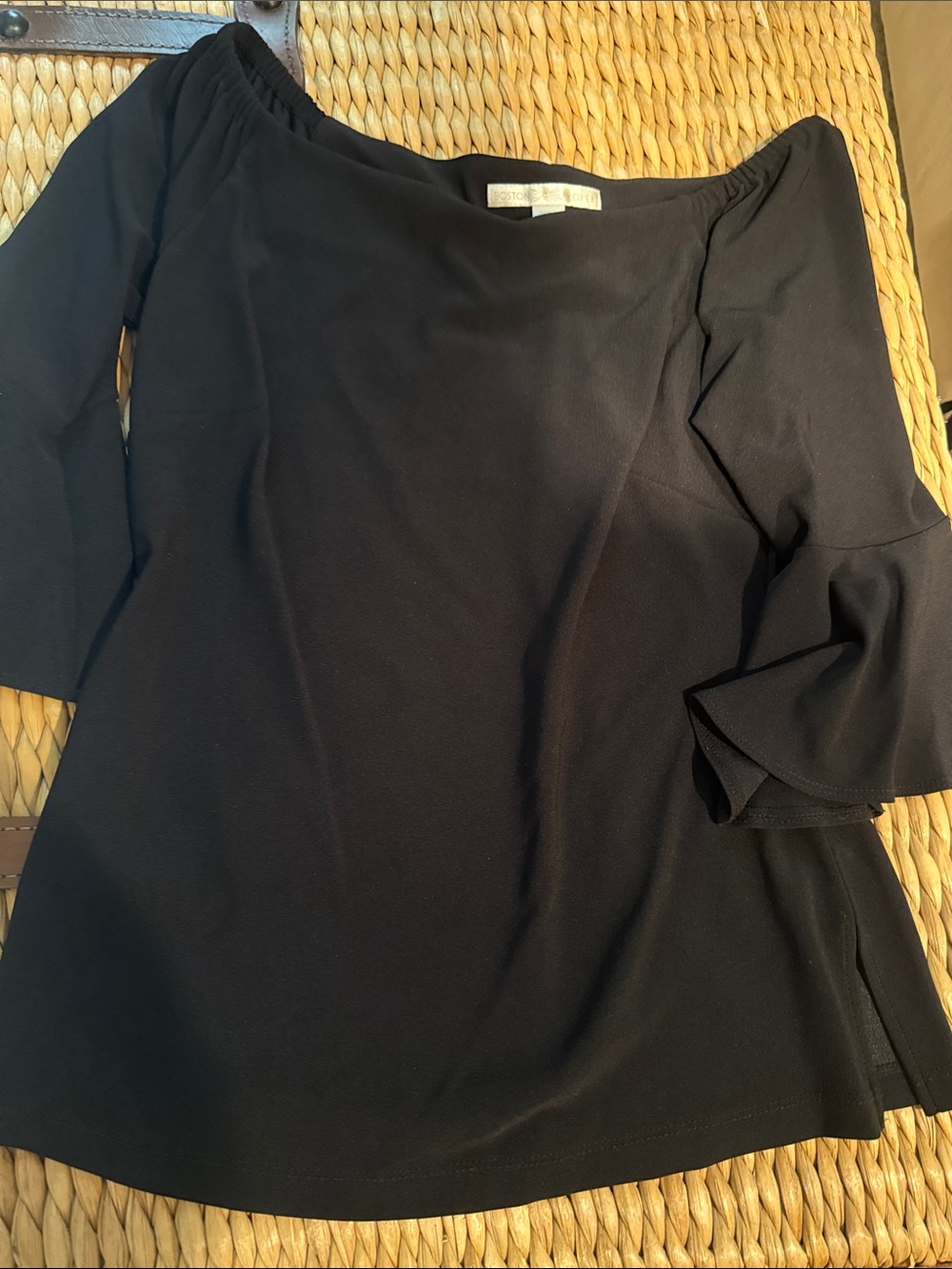 Boston Proper Black Off-Shoulder Ruffle-Sleeve Top